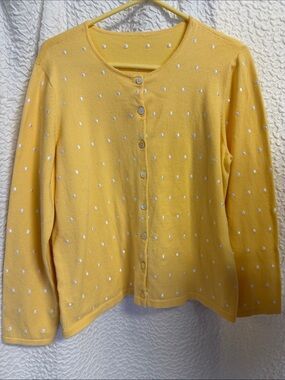Vintage Style Yellow Polka Dot Embroidered Knit Cardigan Sweater L/Roomy Medium